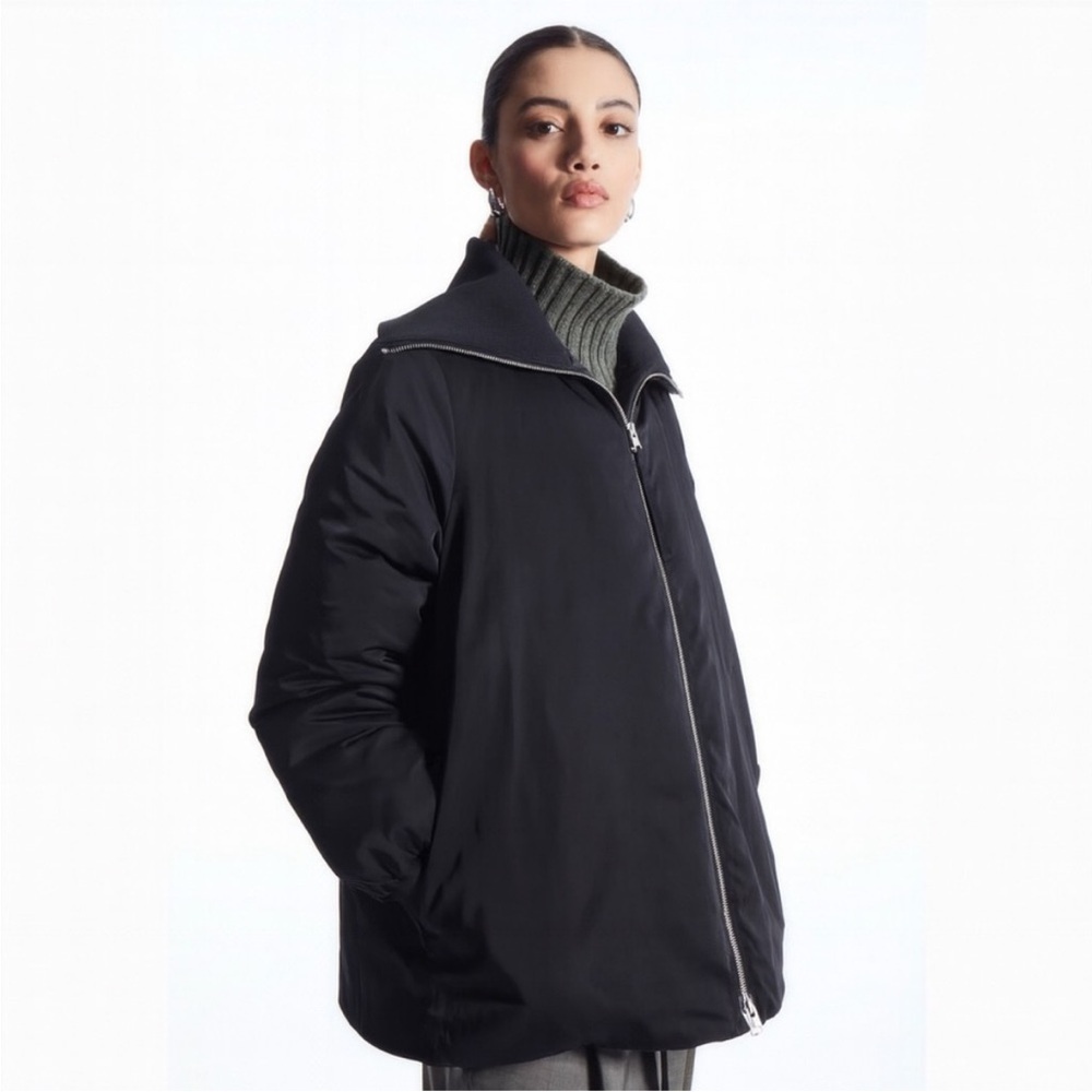 Cos Oversized Puffer Jacket Down Filled A Line Coat Quilted Navy Blue Size Xxs